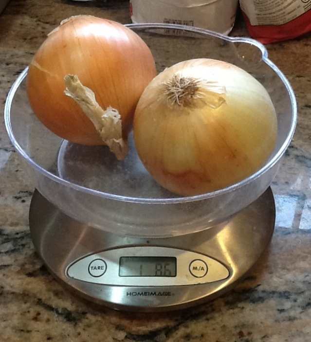 You can see these two onions weigh almost 2 Lbs.